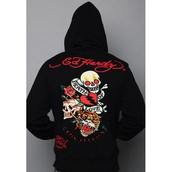 Ed Hardy Mens Hoody Death Of Love And Tiger Basic Black