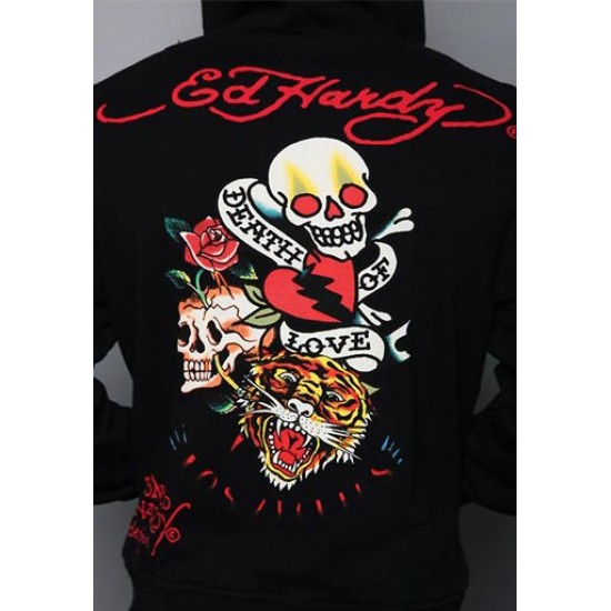 Ed Hardy Mens Hoody Death Of Love And Tiger Basic Black